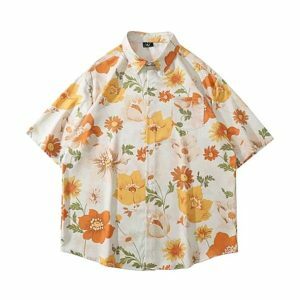 Y2K Floral Button-Up Shirt: Vintage 90s Aesthetic Summer Style