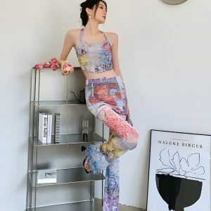 Y2K Floral Mesh Two-Piece Set for Trendy Summer Outfits