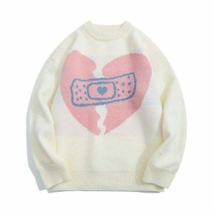 Y2K Grunge Aesthetic Broken Heart Sweater for Trendy Outfits