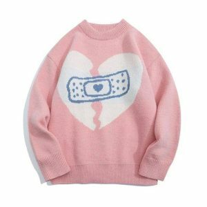 Y2K Grunge Aesthetic Broken Heart Sweater for Trendy Outfits