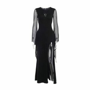 Y2K Grunge Aesthetic Dark Thoughts Evening Dress for Chic Summer Nights