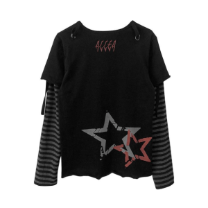 Y2K Grunge Aesthetic Emo Skull Long Sleeve Tee for Trendy Outfits