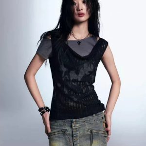 Y2K Grunge Aesthetic Gothic Top for Trendy Summer Outfits