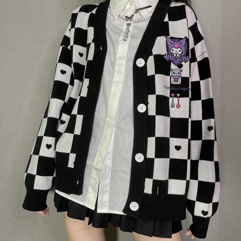 Y2K Grunge Aesthetic Kuromi Buttoned Black Cardigan for Stylish Outfits