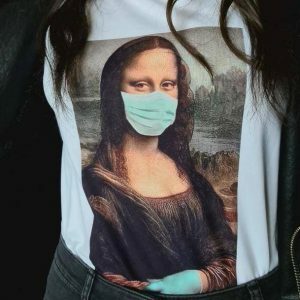 Y2K Grunge Aesthetic Mona Lisa With Mask Graphic Tee for Trendy Outfits