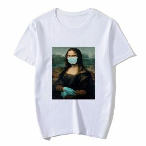 Y2K Grunge Aesthetic Mona Lisa With Mask Graphic Tee for Trendy Outfits