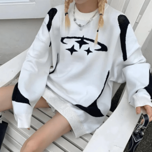 Y2K Grunge Aesthetic Retro Stars Sweater for Trendy Summer Outfits