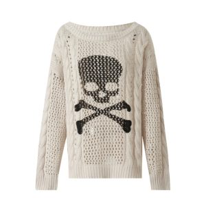 Y2K Grunge Aesthetic White Skeleton Knitted Sweater for Trendy Outfits