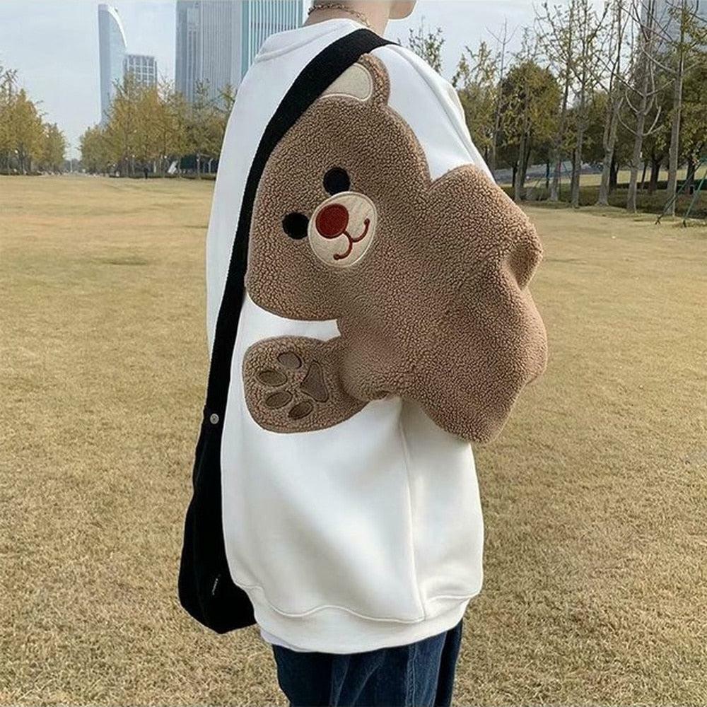 Y2K Grunge Bear Sleeve Sweatshirt for Aesthetic Summer Outfits