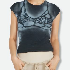 Y2K Grunge Bra Printed Tee - Trendy Summer Outfit Essential