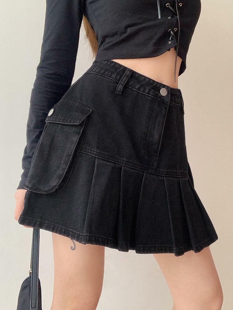 Y2K Grunge Cargo Denim Mini Skirt for Trendy Summer Outfits