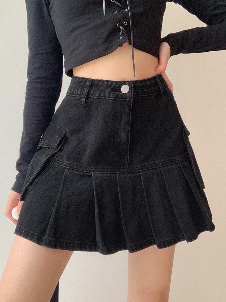 Y2K Grunge Cargo Denim Mini Skirt for Trendy Summer Outfits