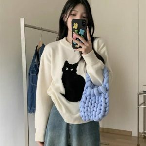 Y2K Grunge Cat Sweater: Cozy Vintage Vibes for Effortless Style