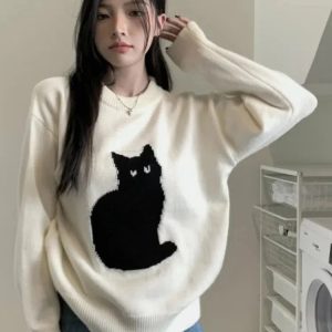 Y2K Grunge Cat Sweater: Cozy Vintage Vibes for Effortless Style