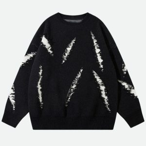 Y2K Grunge Claw Distressed Knitted Sweater for Trendy Outfits