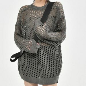 Y2K Grunge Crochet Knit Sweater for Trendy Summer Outfits