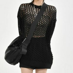 Y2K Grunge Crochet Knit Sweater for Trendy Summer Outfits