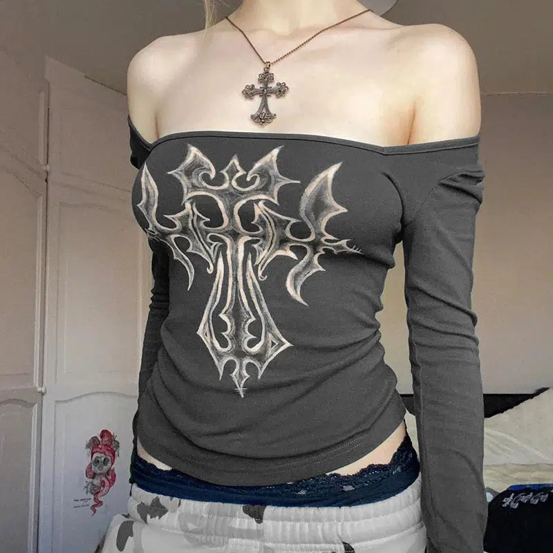 Y2K Grunge Cross Bleached Top: Vintage 90s Aesthetic Fashion Essential