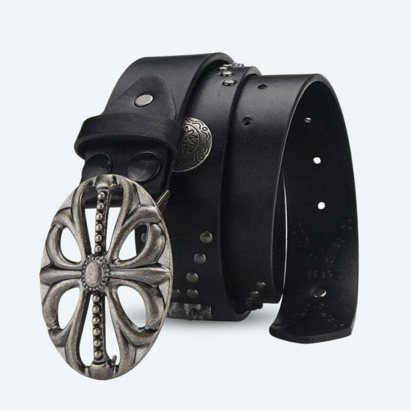 Y2K Grunge Cross Buckle Belt for Trendy 90s Fashion Outfits