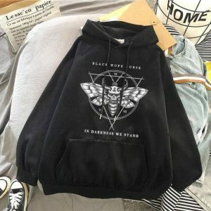 Y2K Grunge Death Moth Hoodie - Aesthetic Streetwear for Bold Style