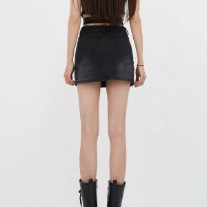 Y2K Grunge Denim Cross Belt Mini Skort for Trendy Summer Outfits