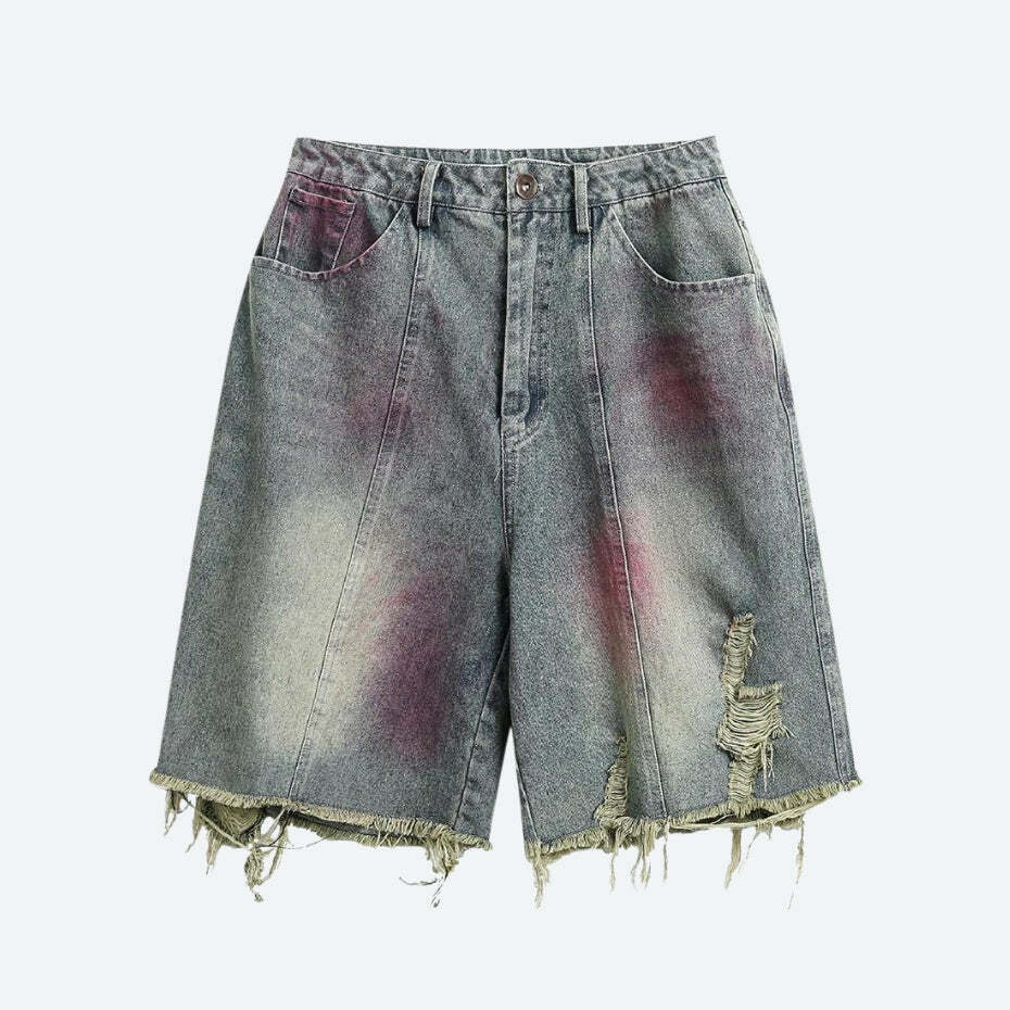 Y2K Grunge Distressed Denim Shorts for Trendy Summer Outfits