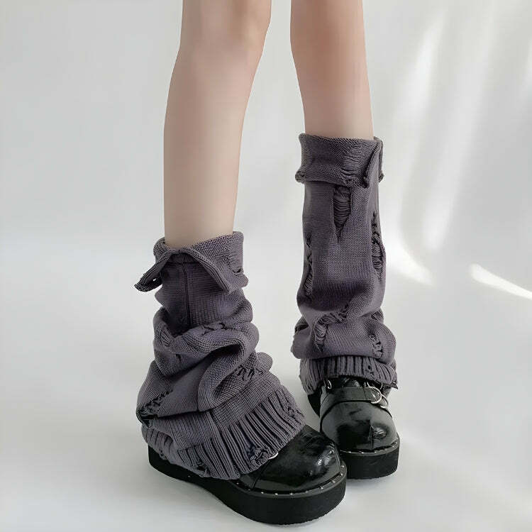 Y2K Grunge Distressed Knitted Leg Warmers for Trendy Y2K Outfits