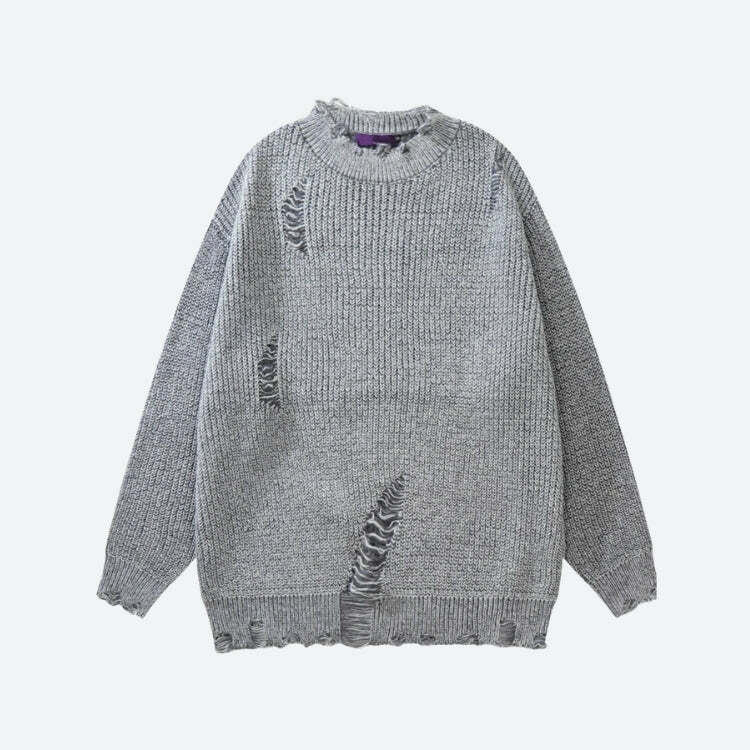 Y2K Grunge Distressed Knitted Sweater for Trendy Aesthetic Outfits