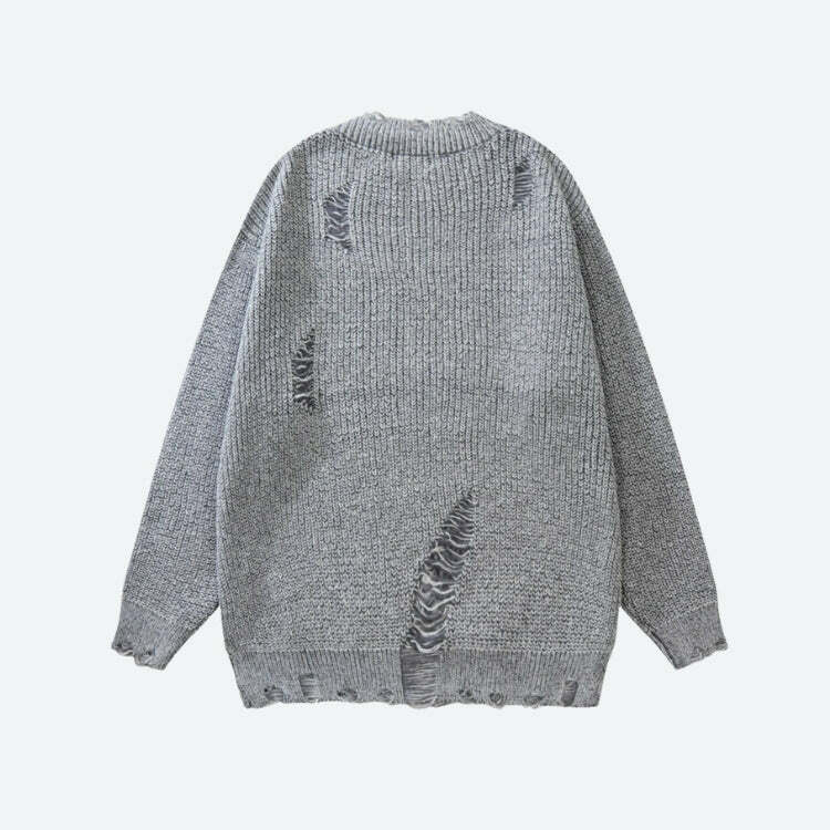 Y2K Grunge Distressed Knitted Sweater for Trendy Aesthetic Outfits