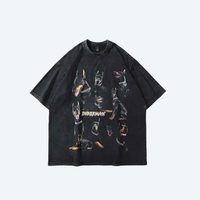 Y2K Grunge Doberman Tee: Vintage 90s Aesthetic Graphic T-Shirt