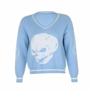 Y2K Grunge E-Girl Skull Sweater for Trendy Aesthetic Outfits