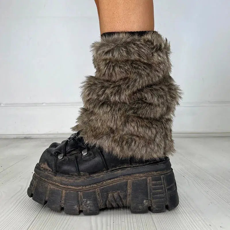 Y2K Grunge Faux Fur Leg Warmers for Trendy 2000s Fashion Outfits