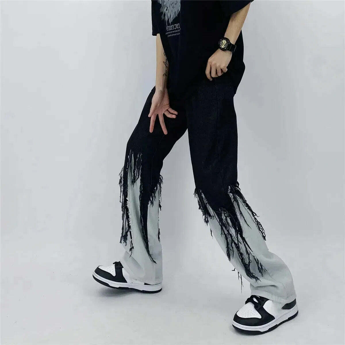 Y2K Grunge Fringed Straight Leg Jeans for Trendy Summer Outfits