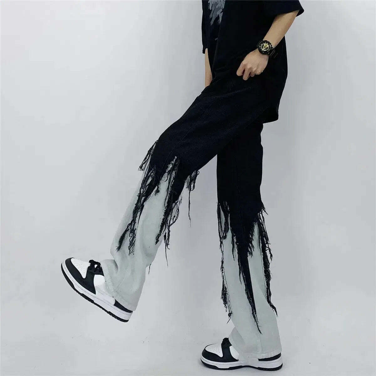 Y2K Grunge Fringed Straight Leg Jeans for Trendy Summer Outfits