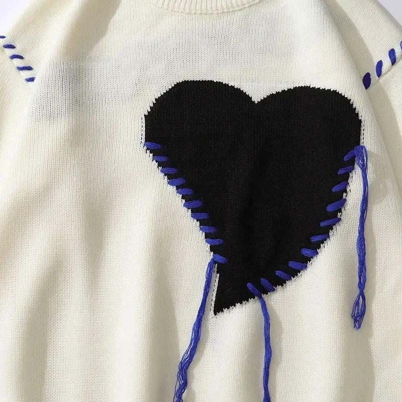 Y2K Grunge Heart Embroidered Sweater for Aesthetic Summer Outfits