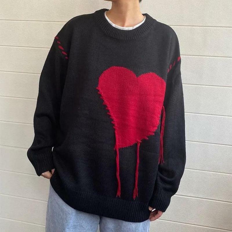 Y2K Grunge Heart Embroidered Sweater for Aesthetic Summer Outfits