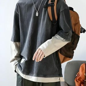 Y2K Grunge Layered Sleeve Sweatshirt for Trendy Summer Outfits