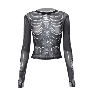 Y2K Grunge Long Sleeve Skeleton Top for Trendy Summer Outfits