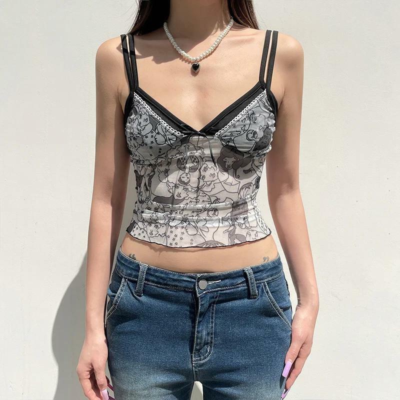 Y2K Grunge Mesh Top: Trendy 90s Fashion for Effortless Summer Style