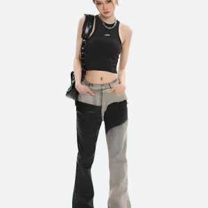 Y2K Grunge Patchwork Flare Pants for Trendy Summer Outfits