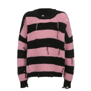 Y2K Grunge Pink Distress Emo Sweater for Trendy Aesthetic Outfits