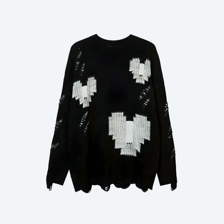 Y2K Grunge Pixel Hearts Knitted Sweater for Trendy Aesthetic Outfits