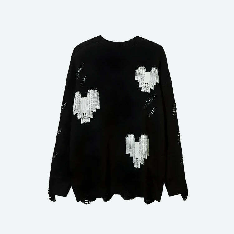 Y2K Grunge Pixel Hearts Knitted Sweater for Trendy Aesthetic Outfits