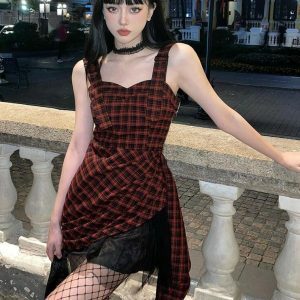 Y2K Grunge Plaid Mini Dress for Effortless Summer Style