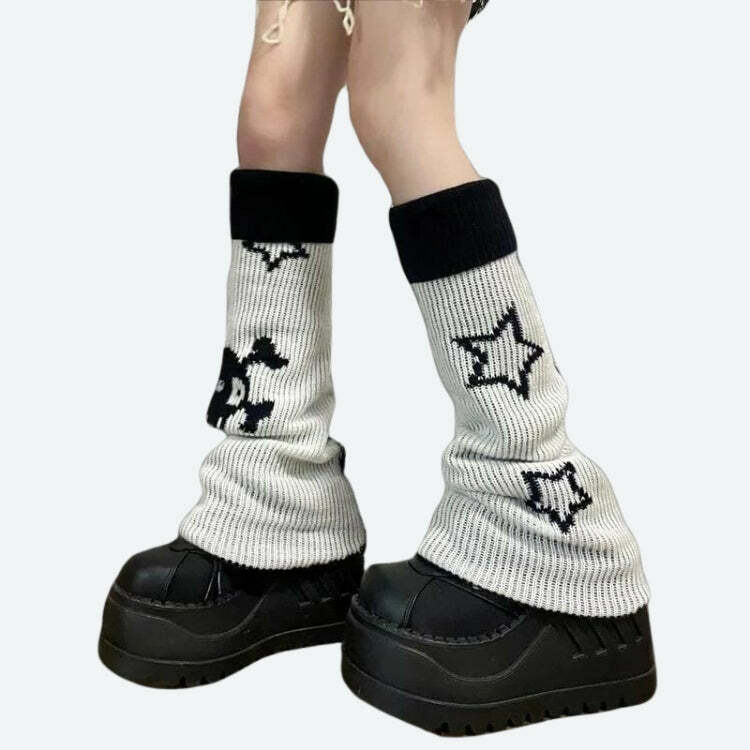 Y2K Grunge Reversible Leg Warmers for Trendy Y2K Outfits and Aesthetic