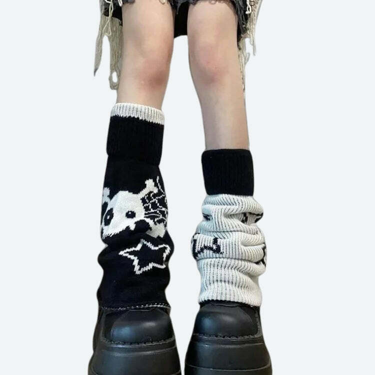 Y2K Grunge Reversible Leg Warmers for Trendy Y2K Outfits and Aesthetic