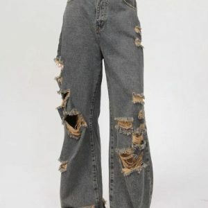 Y2K Grunge Ripped Straight Leg Jeans for Trendy Summer Outfits