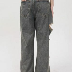 Y2K Grunge Ripped Straight Leg Jeans for Trendy Summer Outfits