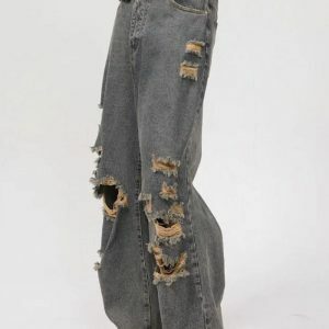 Y2K Grunge Ripped Straight Leg Jeans for Trendy Summer Outfits