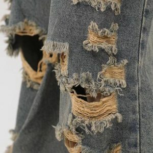 Y2K Grunge Ripped Straight Leg Jeans for Trendy Summer Outfits